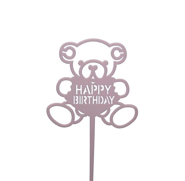Pink Happy Birthday Bear Topper