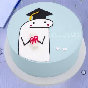 Pastel Blue Flork Meme Graduation Cake